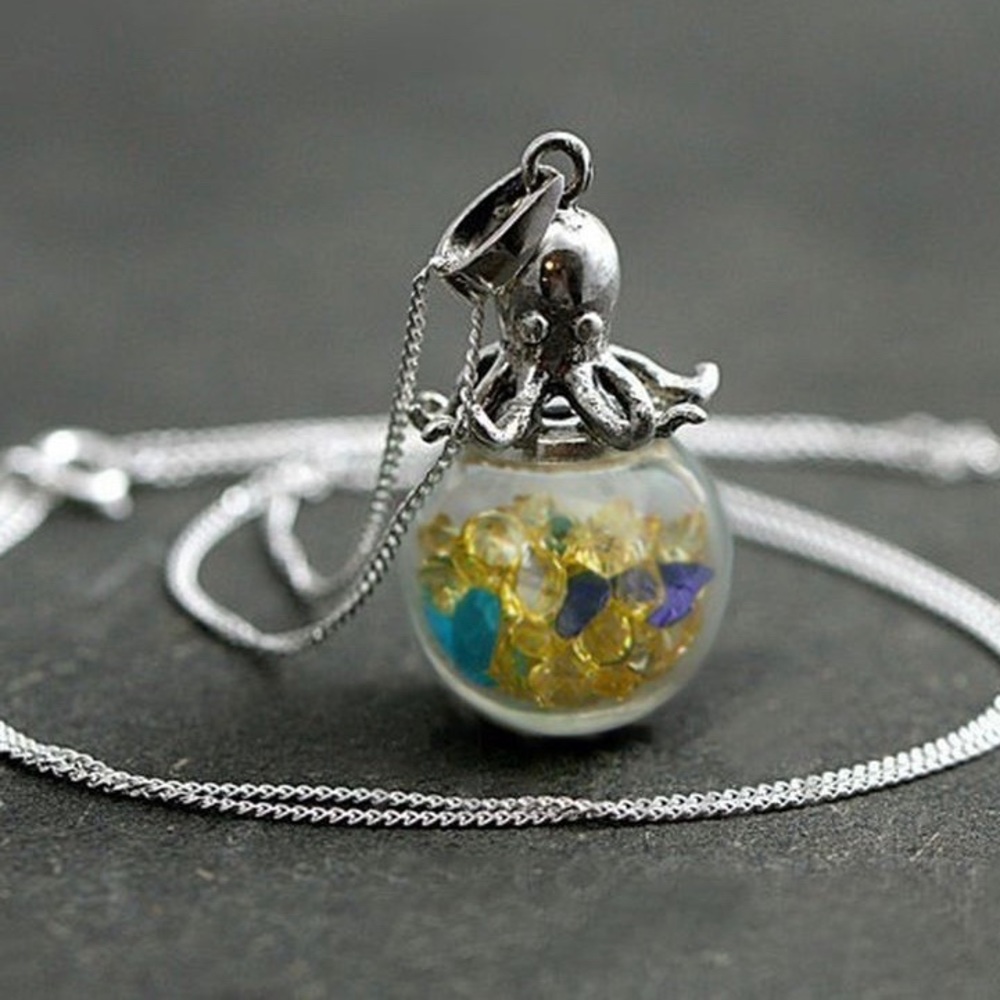 Octopus 🐙 glitter magic bottle necklace